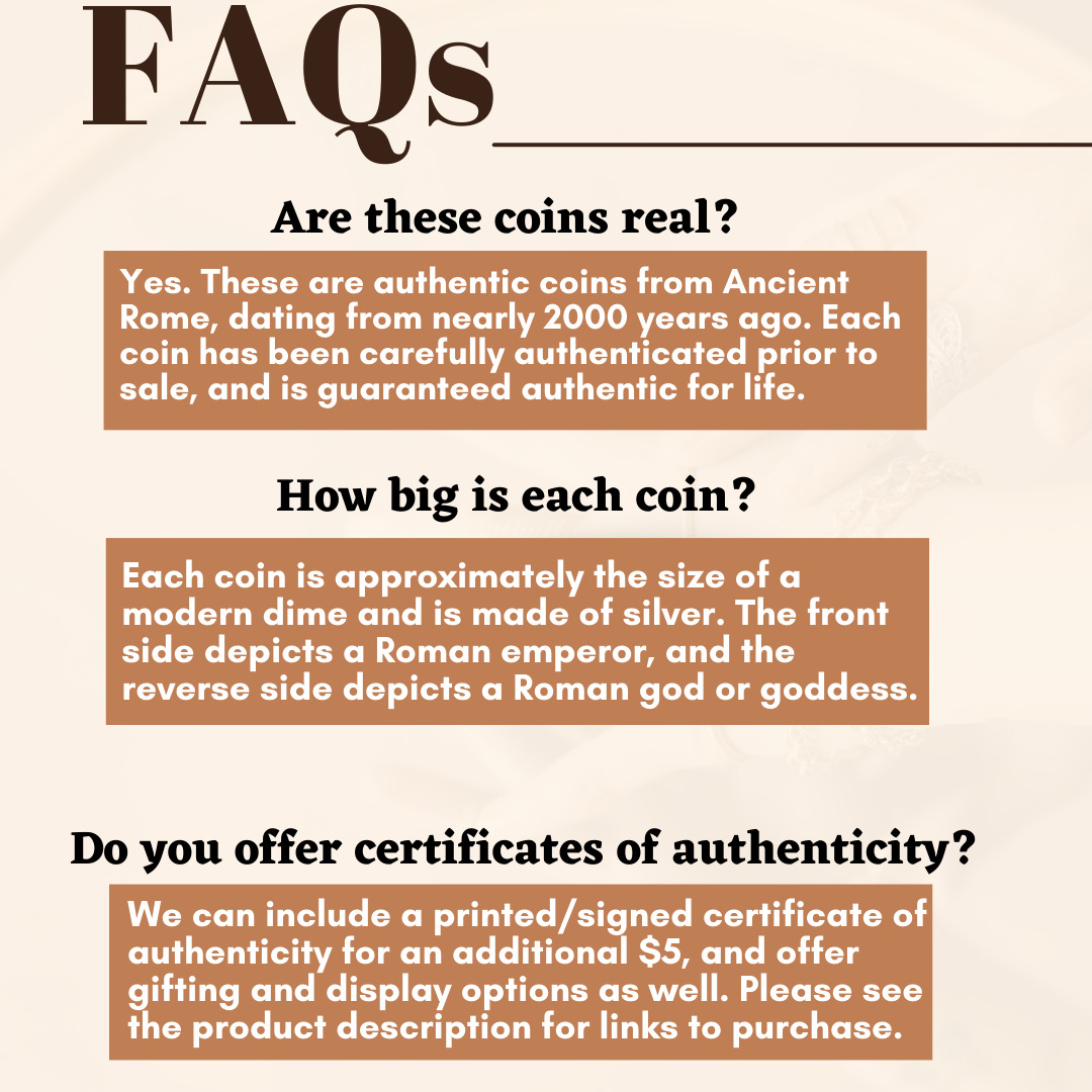 Ancient Roman Silver Denarius Coin, 1700+ Years Old