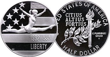 1992 S Gymnastic Half Dollar Proof - US Mint