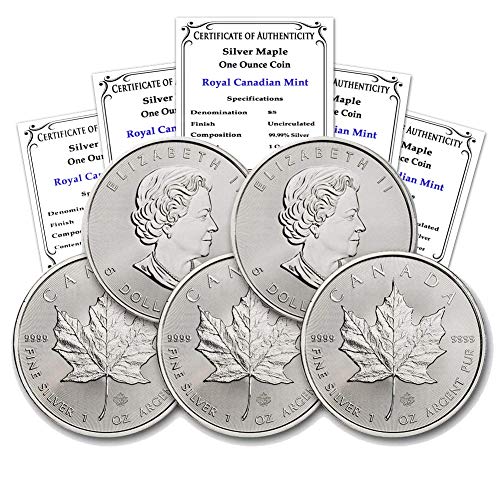 (5) 1 oz Silver Maple Leaf Lot BU