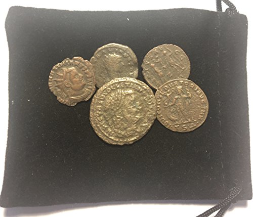 5 Ancient Roman Coins in Velvet Gift Bag