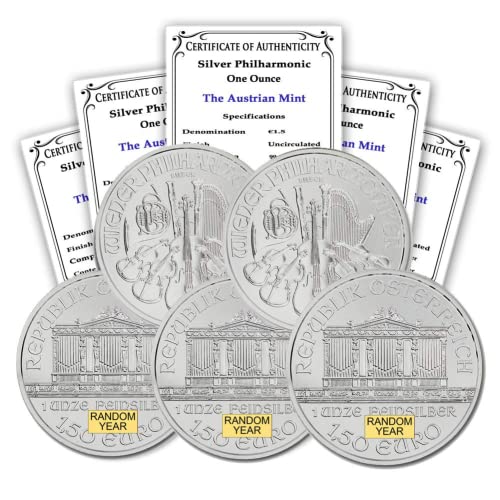 Lot of (5) 1 oz Austrian Silver Philharmonic Coins