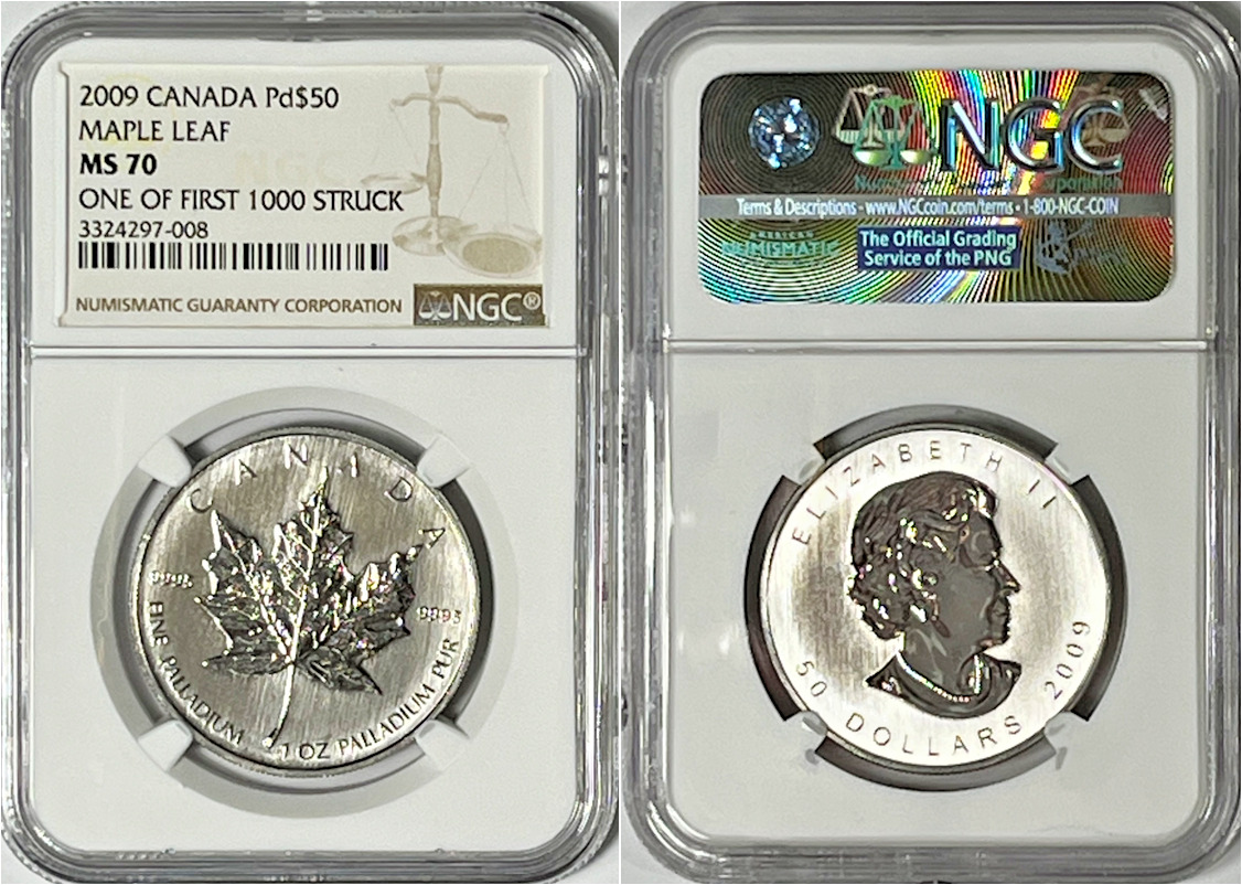 2009 Canada Palladium 1 oz MS70 Maple Leaf