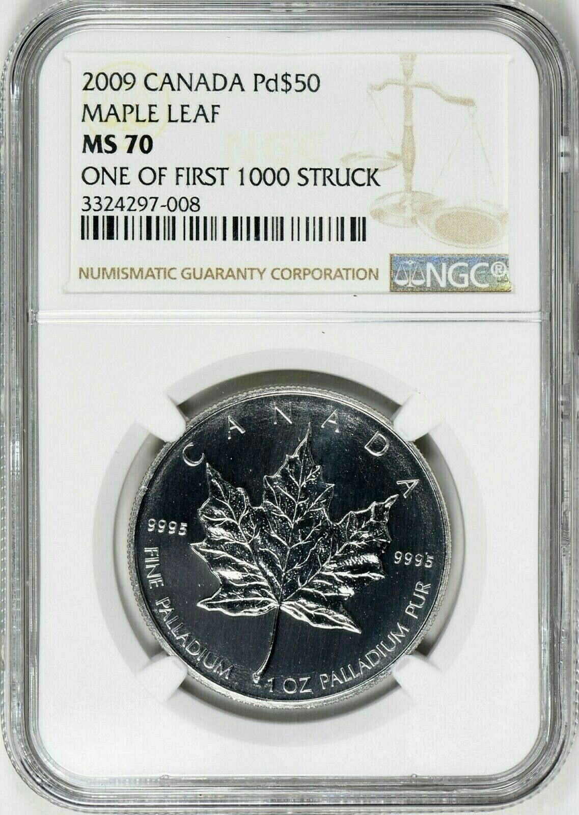 2009 Canada Palladium 1 oz MS70 Maple Leaf