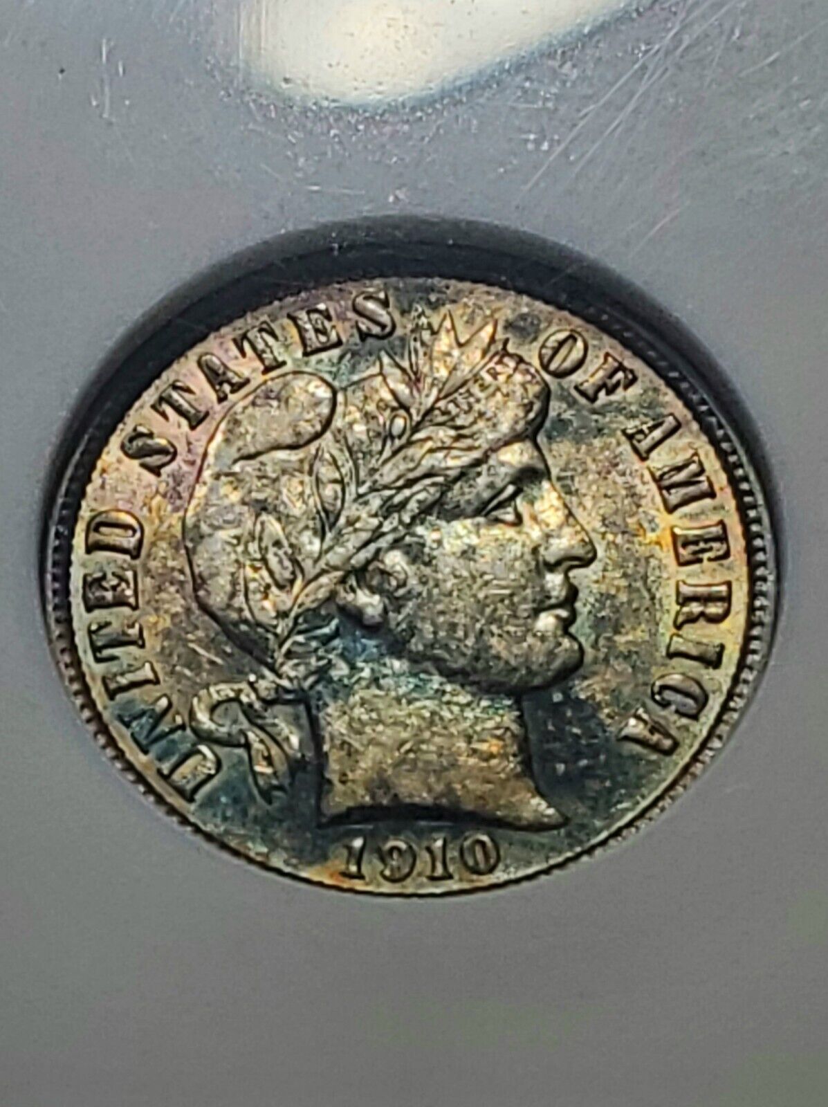 1910-S Barber Dime ANACS AU/50 with Toning