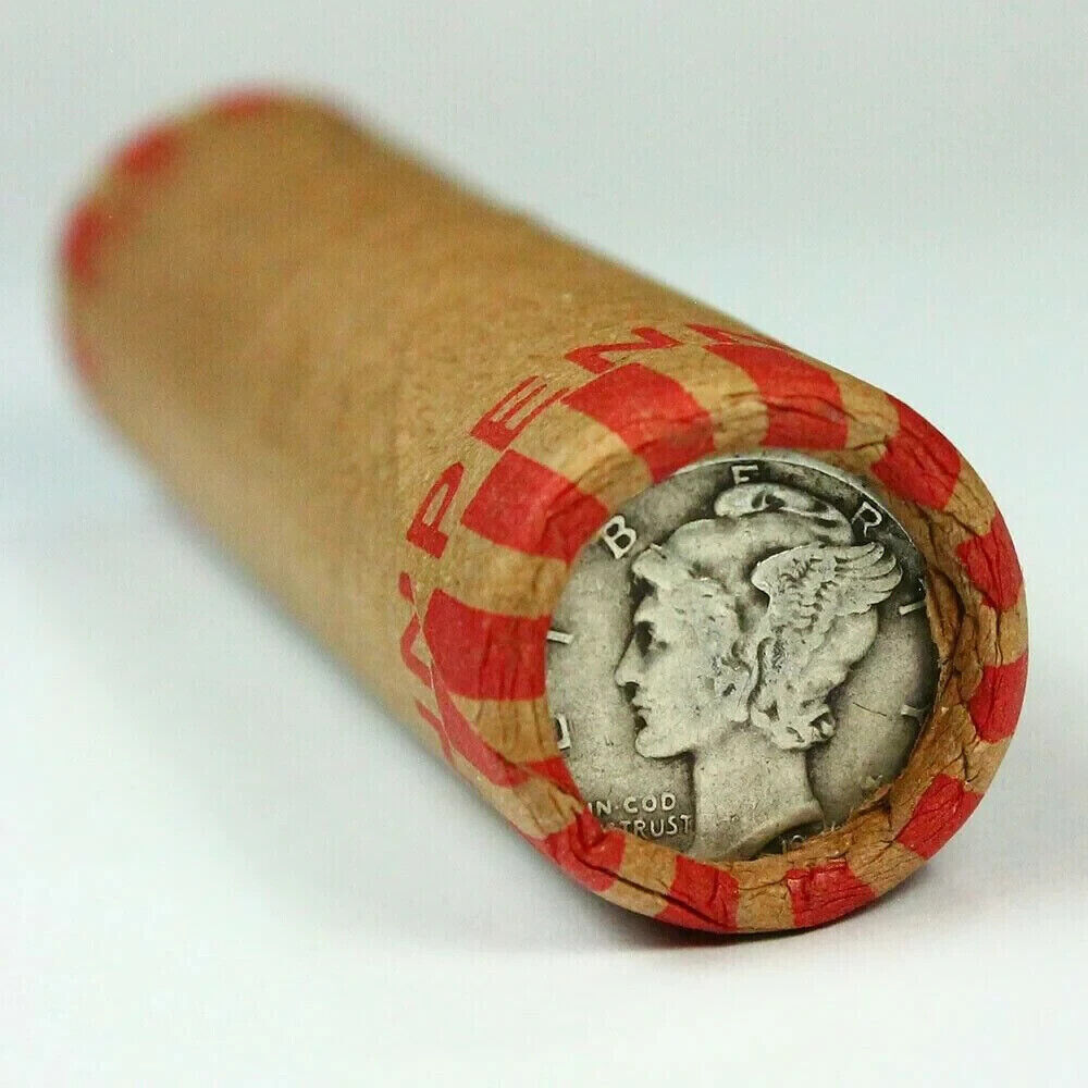 Vintage US Silver Dime & Wheat Penny Roll