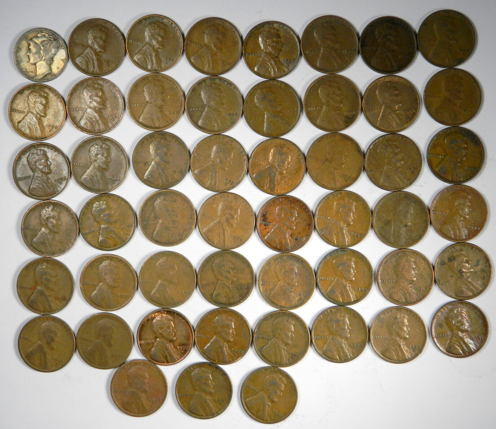 Vintage US Silver Dime & Wheat Penny Roll
