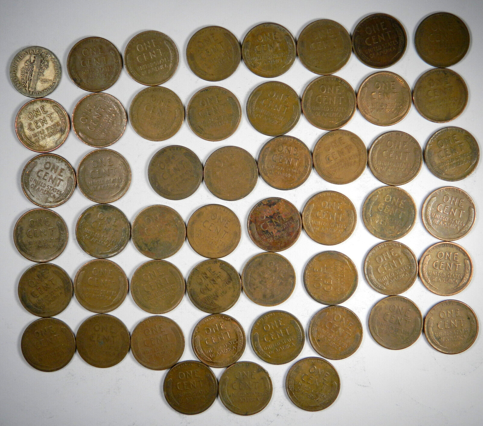 Vintage US Silver Dime & Wheat Penny Roll