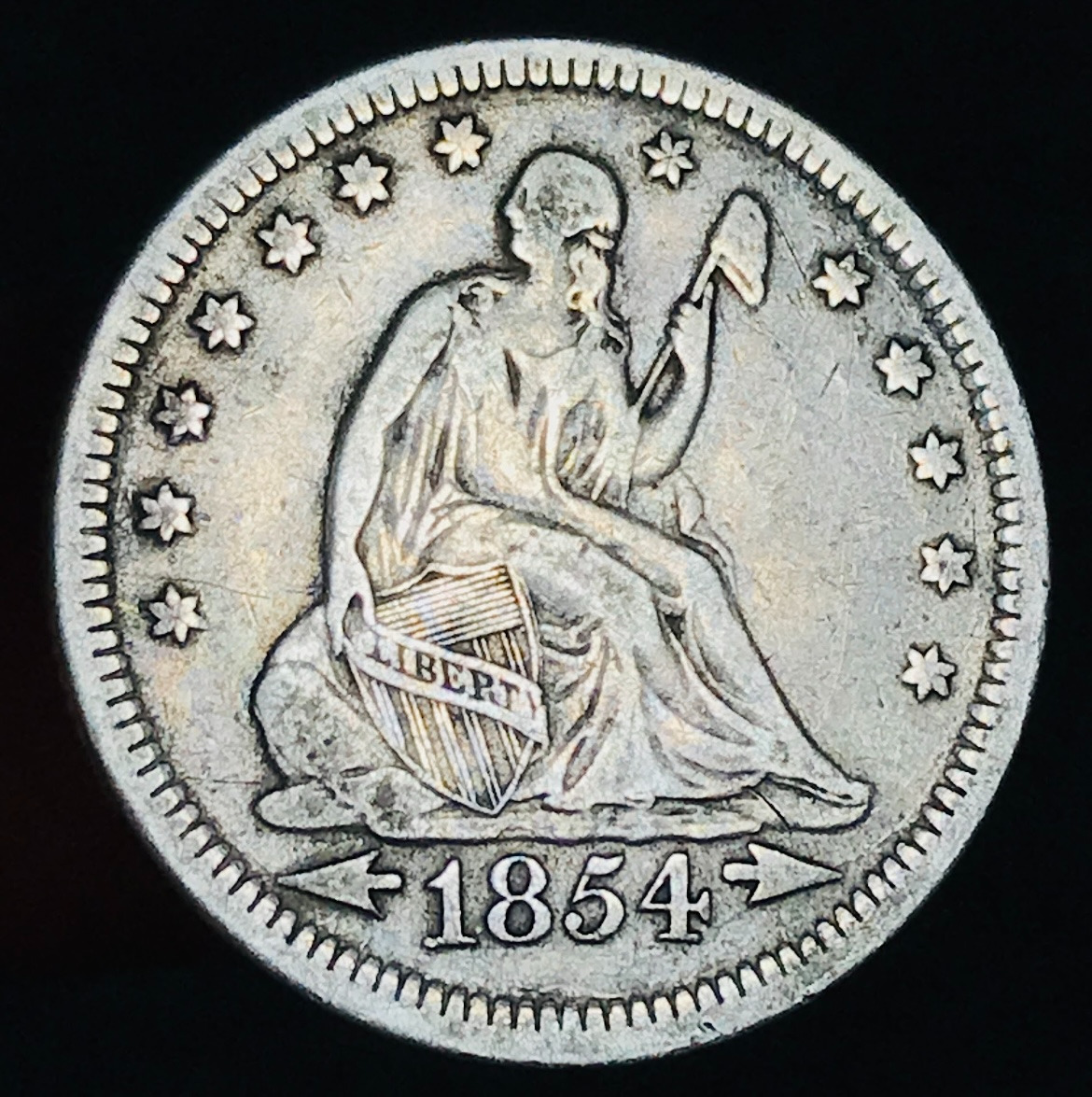 1854 Seated Liberty Quarter 25C Choice Silver Coin