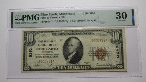 1929 Blue Earth MN $10 National Currency Bill