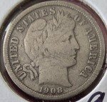 1908-D Barber Dime 90% Silver Coin