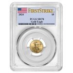 2024 $5 American Gold Eagle Coin MS70 Flag
