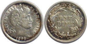 1892 Barber Dime - XF Condition Coin