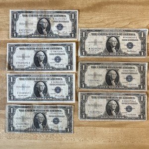 7 Antique 1935 D $1 Silver Certificate Notes