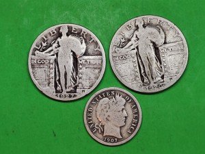 Dad's Coin Lot: 1907 Barber Dime & Quarters