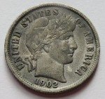 1902 Barber Silver Dime - XF Quality