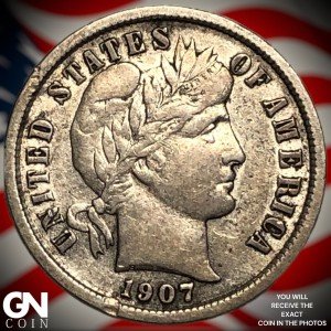 1907 P Barber Dime - Vintage Collector's Coin