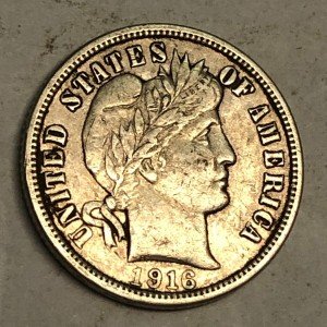 1916 Barber Silver Dime - XF Condition