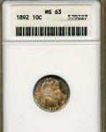 1892 Barber Dime 1st Gen ANACS MS63 Coin