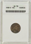 1908-S Barber Silver Dime ANACS AU58