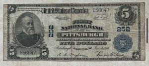 1902 Pittsburgh Blue Seal $5 National Currency
