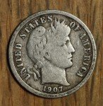 1907 Barber Silver Dime 10¢ Coin