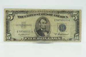 1953 Blue Seal $5 Silver Certificate Note