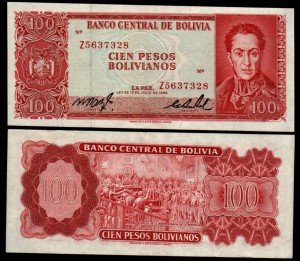 Bolivia 100 Pesos 1962 Banknote - Blue Mountain
