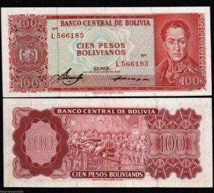 Bolivia 100 Pesos P-164 Blue Mountain Currency Note