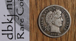1916 Liberty Head Barber Silver Dime 10¢