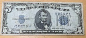1934 A Blue Seal $5 Silver Certificate Note