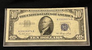 1953 Blue Seal $10 Silver Certificate Note
