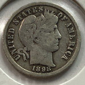 1898 Philadelphia Mint Silver Barber Dime Coin