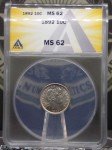 1892 "P" Barber Silver Dime ANACS MS62