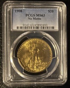 1908 St. Gaudens $20 Gold Double Eagle Coin