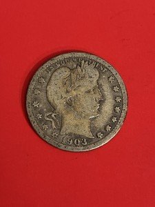 1903 Barber Quarter 90% Silver Coin
