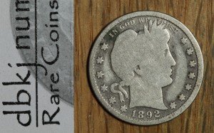 1892 Liberty Head Barber Quarter Silver 25ยข