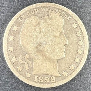 1898 P Barber Quarter 90% Silver Coin