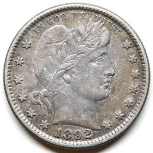 1892 High-Grade Barber Quarter Coin