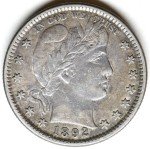 1892 High-Grade Barber Quarter Coin