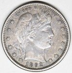 1892 High-Grade Barber Quarter Coin