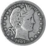 1907 S Barber Quarter 90% Silver Coin