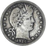 1914 Barber Quarter 90% Silver Coin