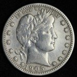 1905-S Barber Silver Quarter XF RFM