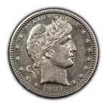 1909 Silver Barber Quarter - UNC Glassy Fields
