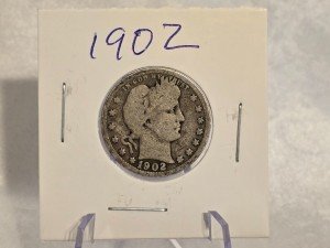1902 Barber Quarter 90% Silver Coin
