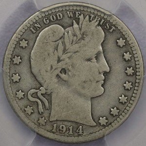 1914-S Barber Quarter - PCGS VG10 Grade