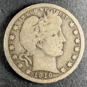 1916 D Barber Quarter 90% Silver Collectible Coin