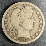 1916 D Barber Quarter 90% Silver Collectible Coin