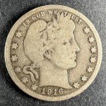 1916 D Barber Quarter 90% Silver Collectible Coin