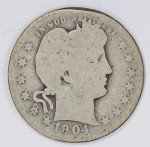1904-O Barber Quarter Coin 25 Cents